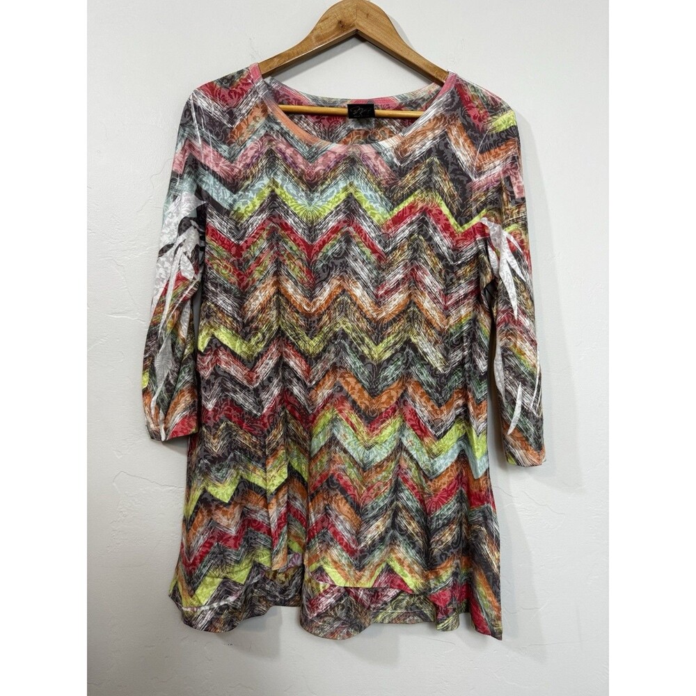 Katina Marie Women's Burnout Top L Colorful Abstract Artsy Lightweight Filigree